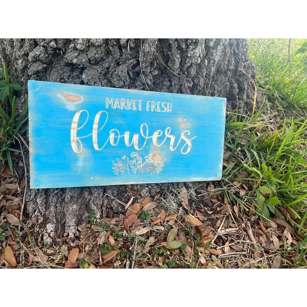 Handmade sign, Market fresh flowers, Wall hanging, Wall decor, Sign